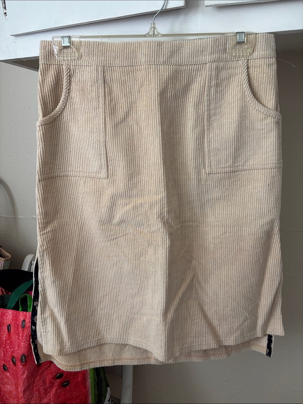 POL Beige Corduroy Midi Skirt with Front Pockets
